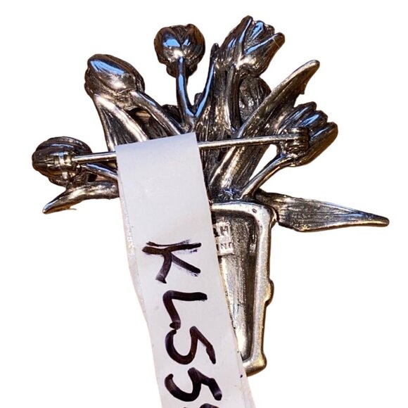 Vintage M&H Sterling Silver Tulip Flowerpot Brooch - Picture 3 of 5